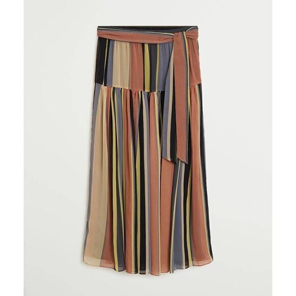 Mango Skirt Stripes Midi Belted New - Picture 3 of 8